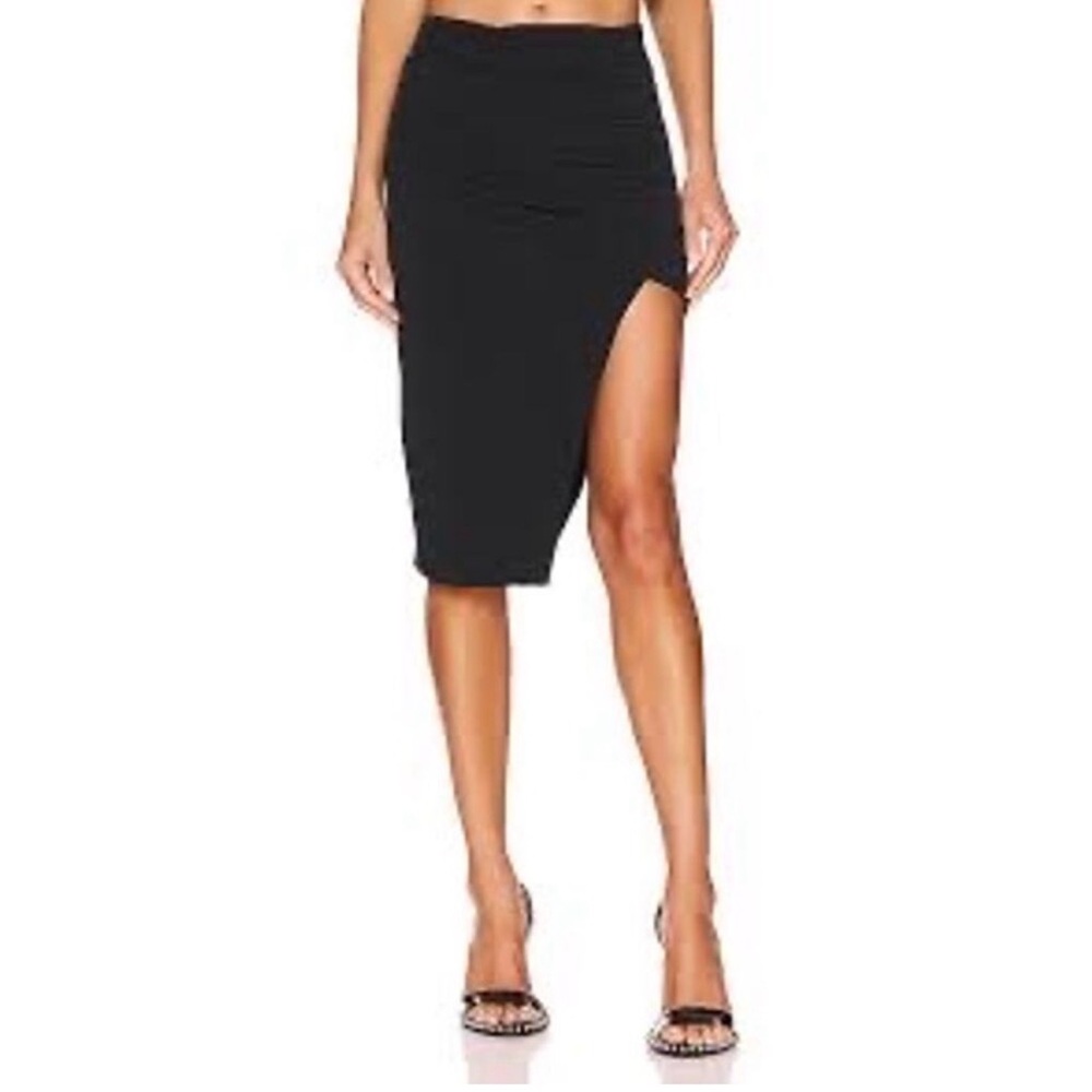 Lanston Skirt Ruched Asymmetrical Draped Midi Black Size S NWT Revolve